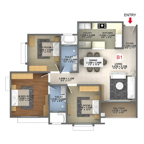 Brigade Nanda Heights floor plan type B1