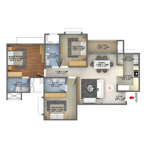 Brigade Nanda Heights floor plan type C