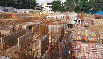 Brigade Nanda Heights Tower A (view from East side) : Basement raft concreting completed & Upper basement slab works are in progress as on October '22
