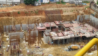 Brigade Nanda Heights Tower A (view from top) : Basement raft concreting completed & Upper basement slab works are in progress as on October '22