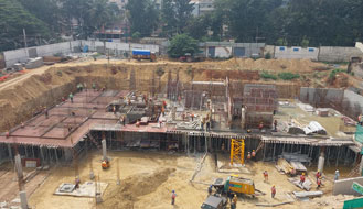 Tower A (view from North side) : Upper basement slab in progress & Ground floor vertical works are in progress as on November '22