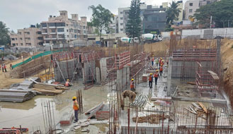 Tower A (view from west side) : Upper basement slab in progress & Ground floor vertical works are in progress as on November '22