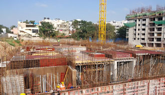 Tower A (view from East side) : Upper basement slab concreting completed. Ground floor slab works are in progress as on December '22