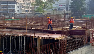 Tower A (view from west side) : Upper basement slab concreting completed. Ground floor slab works are in progress as on December '22