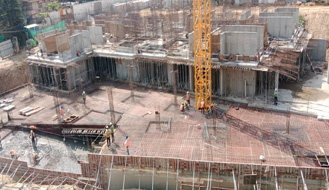 Brigade Nanda Heights Tower A (view from North side) : Upper basement completed. Ground floor works are in progress as on January '23