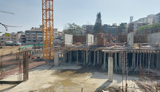 Brigade Nanda Heights Tower A (view from west side) : Upper basement completed. Ground floor sworks are in progress as on January '23