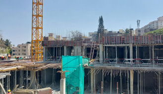 Brigade Nanda Heights Tower A (view from west side) : Ground floor works completed and ready for concreting as on February '23