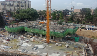 Brigade Nanda Heights Tower A (view from North side) : First floor slab concreting completed & podium slab concreting in progress as on March '23