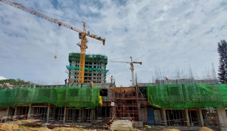 Brigade Nanda Heights Tower A (view from  South side) : First floor slab conreting completed & 2nd floor works are in progress as on March '23