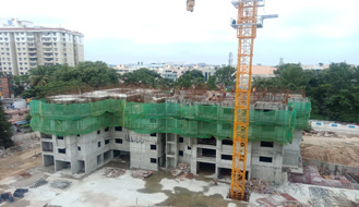 Brigade Nanda Heights Tower A (view from North side) : 4th floor slab concreting 100% completed & 5th floor works are in progress as on May '23