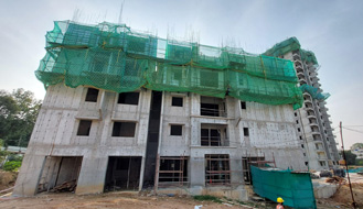 Brigade Nanda Heights Tower A (view from East side) : 4th floor slab 100 % concreting works completed & 5th floor works are in progress as on May '23