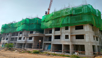 Brigade Nanda Heights Tower A (view from  South side) : 4th floor slab conreting 100% completed & 5th floor works are in progress as on May '23